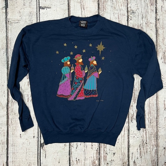 Vintage 1990s 3 Wisemen Holiday Ugly Christmas Xmas Crewneck Sweatshirt - Picture 1 of 4